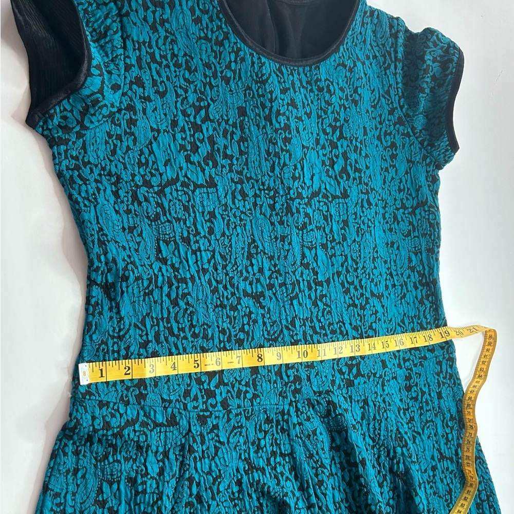 EUC Blair Teal Black Midi Dress Paisley Damask sz M crew neck fit & flair moody - Picture 8 of 11
